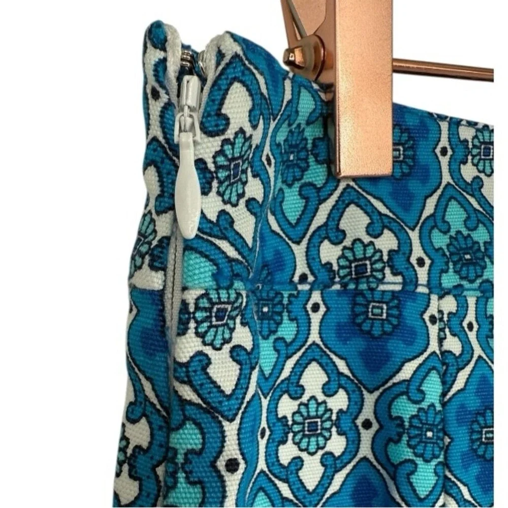 Talbots Canvas A-Line Skirt Tiny Medallions‎ Blue Size 4 Preppy Beachy Vacation